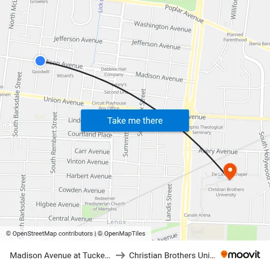 Madison Avenue at Tucker Street to Christian Brothers University map