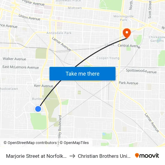 Marjorie Street at Norfolk Street to Christian Brothers University map
