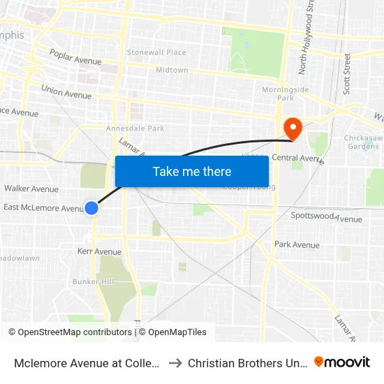 Mclemore Avenue at College Street to Christian Brothers University map