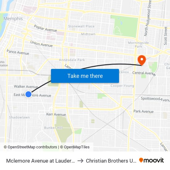 Mclemore Avenue at Lauderdale Street to Christian Brothers University map