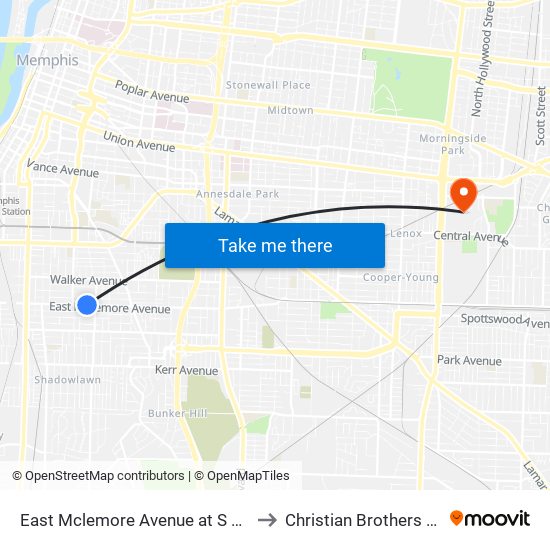 East Mclemore Avenue at S Lauderdale St to Christian Brothers University map