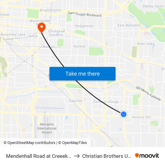 Mendenhall Road at Creeekside Road to Christian Brothers University map