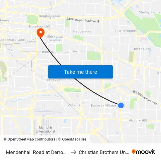 Mendenhall Road at Derron Avenue to Christian Brothers University map