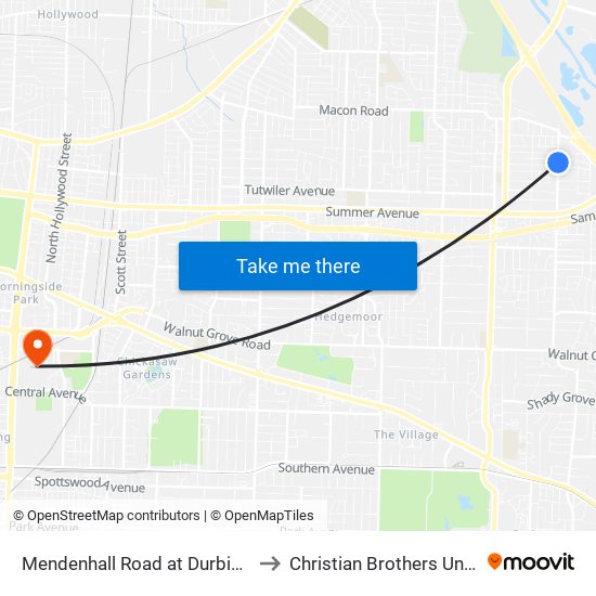 Mendenhall Road at Durbin Avenue to Christian Brothers University map