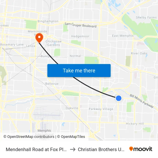 Mendenhall Road at Fox Plaza Drive to Christian Brothers University map