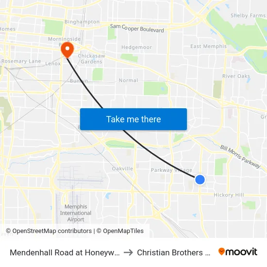 Mendenhall Road at Honeywood Avenue to Christian Brothers University map