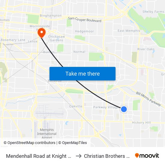 Mendenhall Road at Knight Arnold Road to Christian Brothers University map