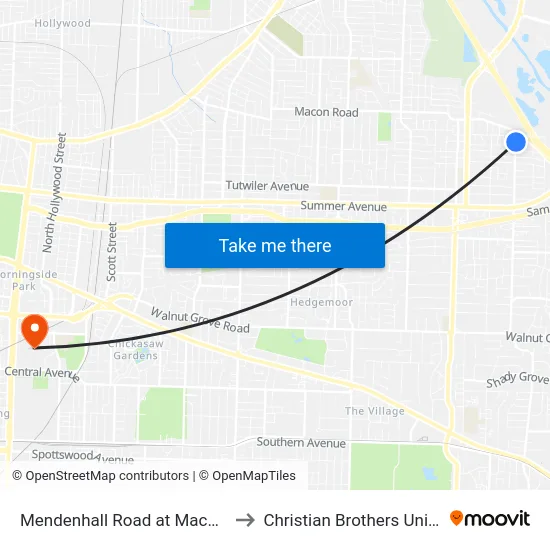 Mendenhall Road at Macon Road to Christian Brothers University map