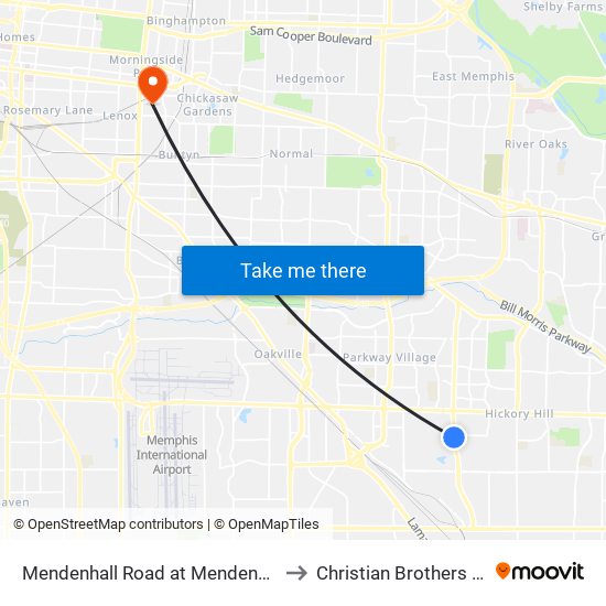 Mendenhall Road at Mendenhall Road Park to Christian Brothers University map