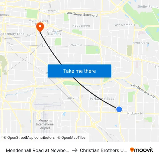 Mendenhall Road at Newberry Avenue to Christian Brothers University map