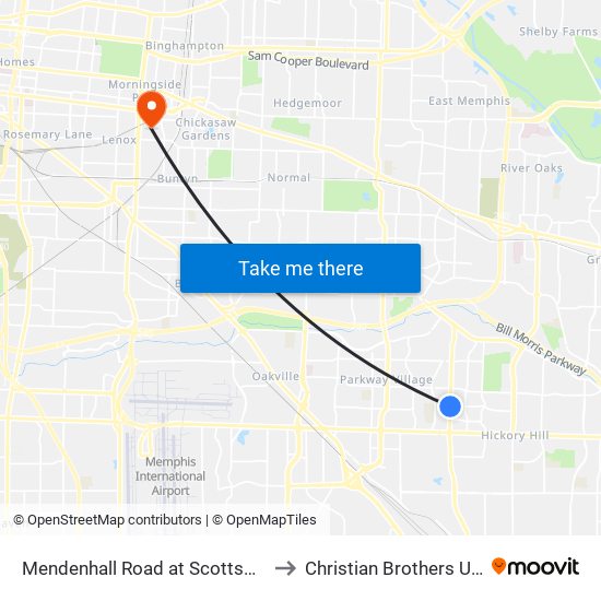 Mendenhall Road at Scottsdale Avenue to Christian Brothers University map