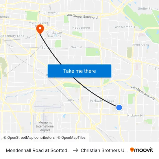 Mendenhall Road at Scottsdale Avenue to Christian Brothers University map