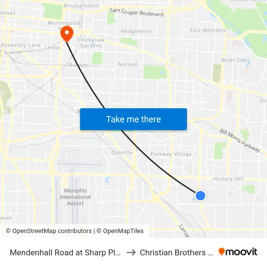 Mendenhall Road at Sharp Plaza Boulevard to Christian Brothers University map