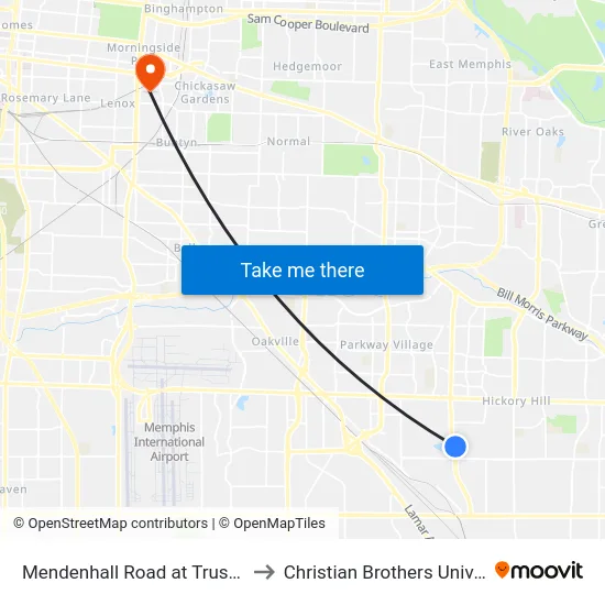 Mendenhall Road at Trust Drive to Christian Brothers University map