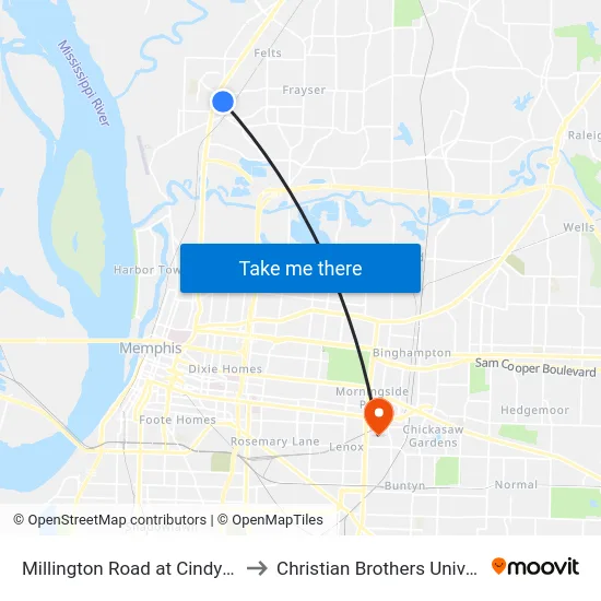Millington Road at Cindy Lane to Christian Brothers University map