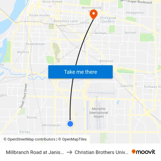 Millbranch Road at Janis Drive to Christian Brothers University map