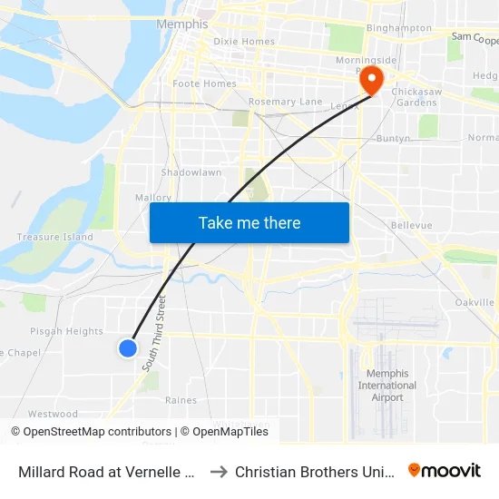 Millard Road at Vernelle Avenue to Christian Brothers University map