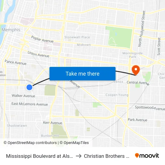 Mississippi Boulevard at Alston Avenue to Christian Brothers University map