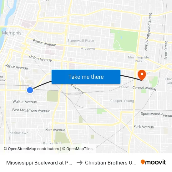 Mississippi Boulevard at Pearl Place to Christian Brothers University map