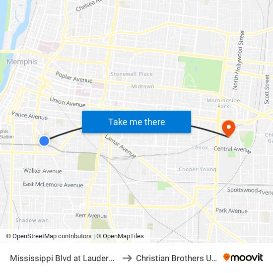 Mississippi Blvd at Lauderdale Street to Christian Brothers University map