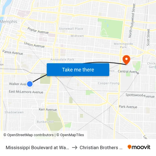 Mississippi Boulevard at Walker Avenue to Christian Brothers University map