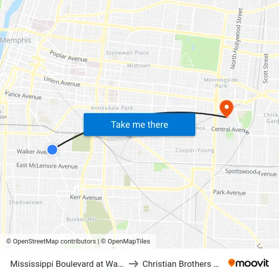 Mississippi Boulevard at Walker Avenue to Christian Brothers University map