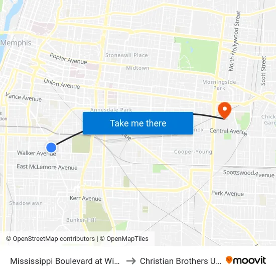 Mississippi Boulevard at Wicks Avenue to Christian Brothers University map