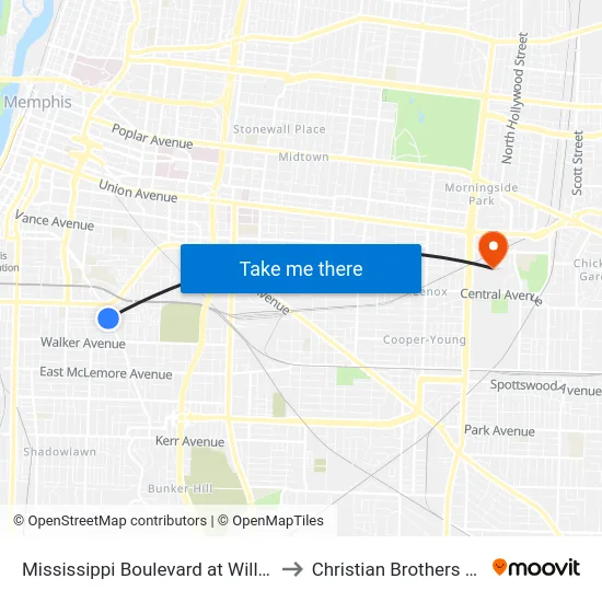 Mississippi Boulevard at Williams Avenue to Christian Brothers University map