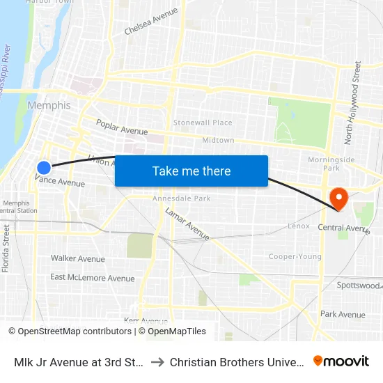 Mlk Jr Avenue at 3rd Street to Christian Brothers University map