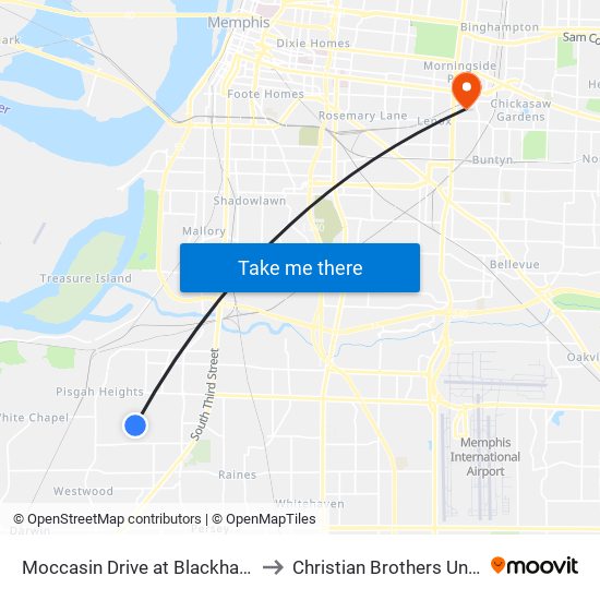 Moccasin Drive at Blackhawk Drive to Christian Brothers University map