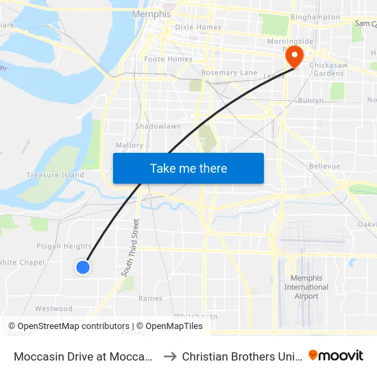 Moccasin Drive at Moccasin Cove to Christian Brothers University map
