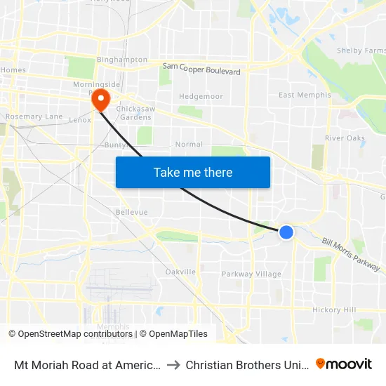 Mt Moriah Road at American Way to Christian Brothers University map