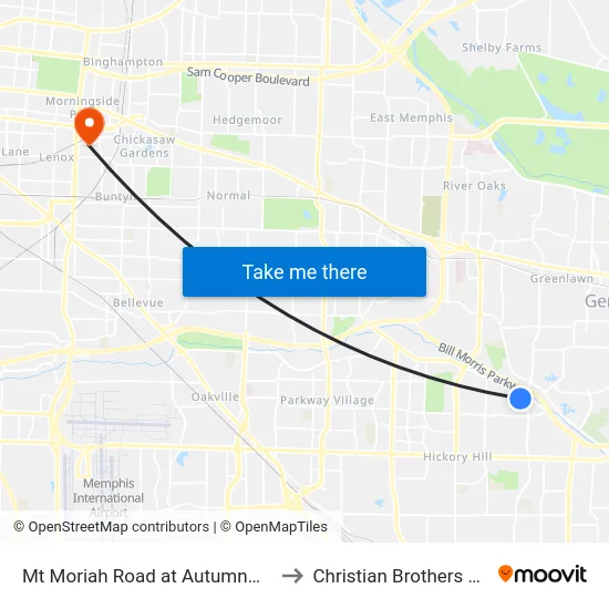 Mt Moriah Road at Autumnwood Avenue to Christian Brothers University map