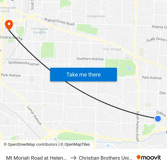 Mt Moriah Road at Helene Road to Christian Brothers University map
