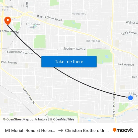 Mt Moriah Road at Helene Road to Christian Brothers University map