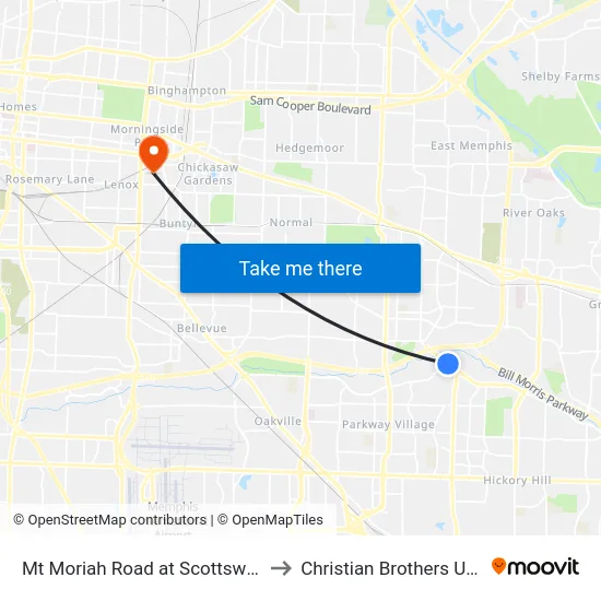 Mt Moriah Road at Scottsway Avenue to Christian Brothers University map