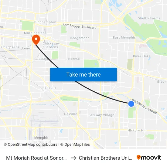 Mt Moriah Road at Sonora Drive to Christian Brothers University map