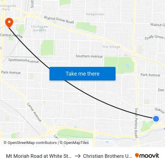 Mt Moriah Road at White Station Road to Christian Brothers University map