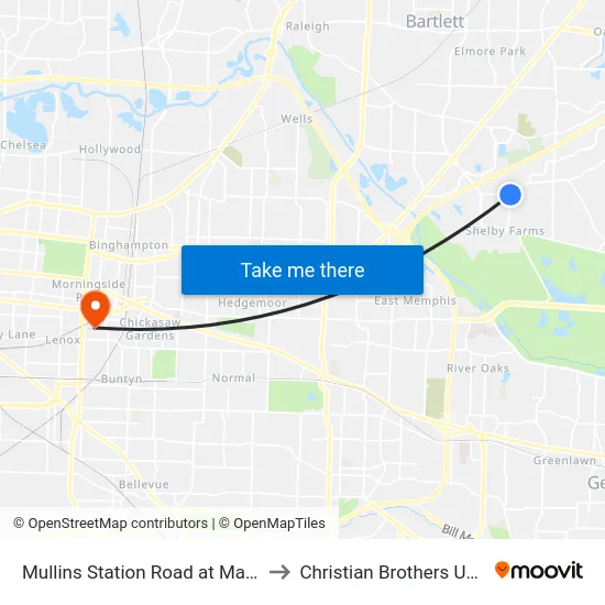 Mullins Station Road at Macon Road to Christian Brothers University map