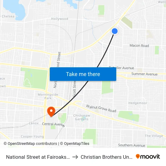 National Street at Fairoaks Avenue to Christian Brothers University map