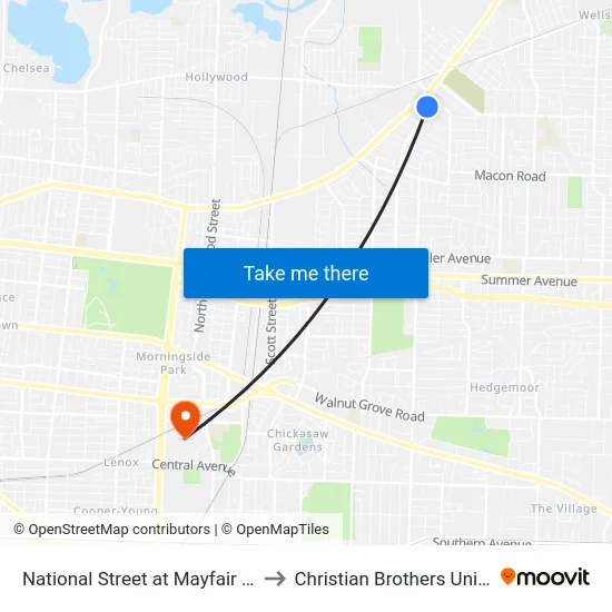 National Street at Mayfair Avenue to Christian Brothers University map