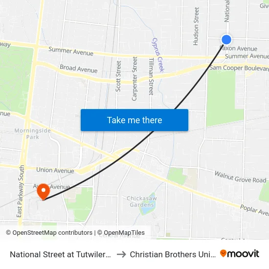 National Street at Tutwiler Avenue to Christian Brothers University map