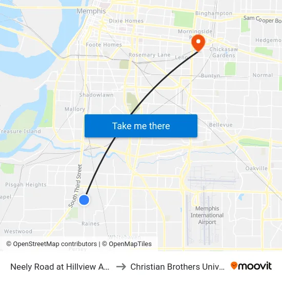 Neely Road at Hillview Avenue to Christian Brothers University map