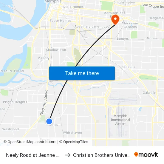 Neely Road at Jeanne Drive to Christian Brothers University map
