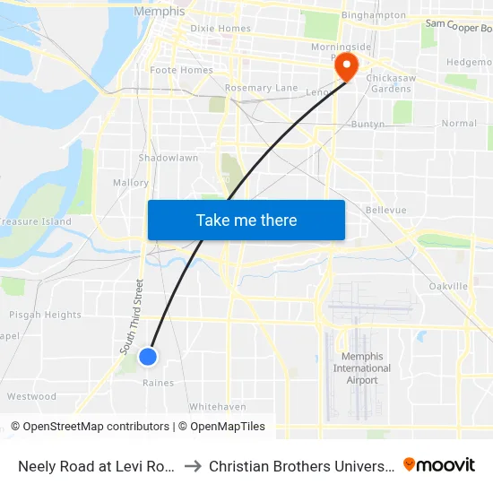 Neely Road at Levi Road to Christian Brothers University map