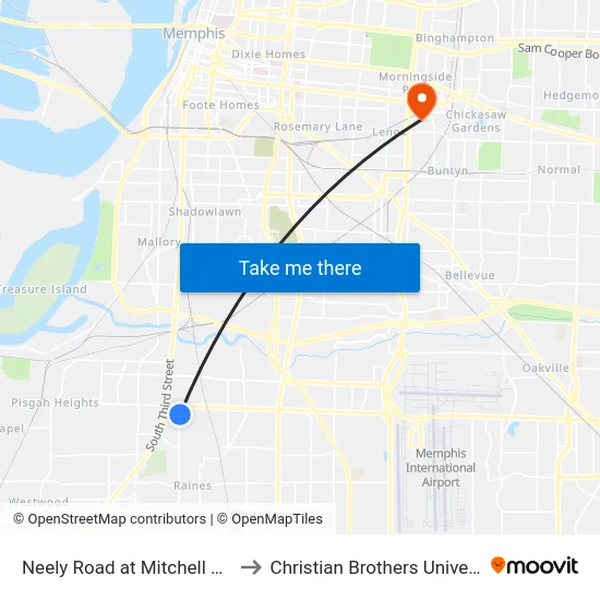 Neely Road at Mitchell Road to Christian Brothers University map