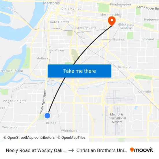 Neely Road at Wesley Oaks Circle to Christian Brothers University map