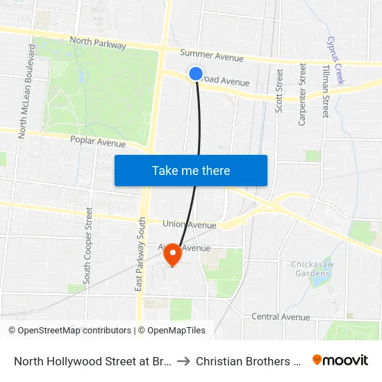 North Hollywood Street at Broad Avenue to Christian Brothers University map