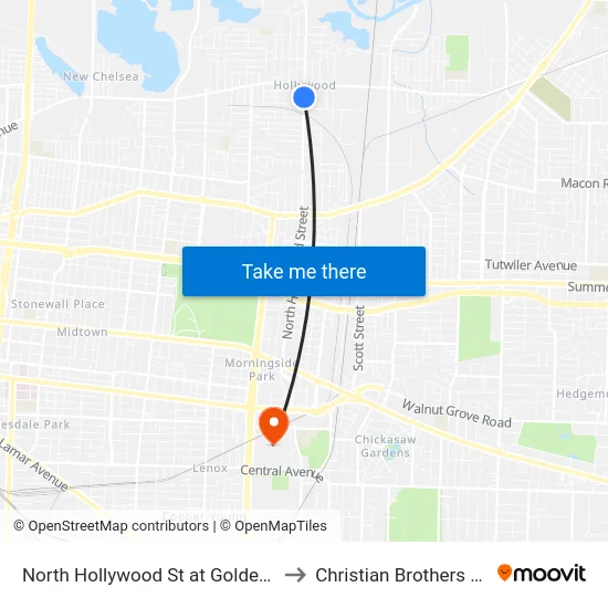 North Hollywood St at Goldenorth Avenue to Christian Brothers University map