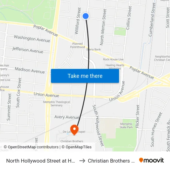 North Hollywood Street at Hollins Avenue to Christian Brothers University map